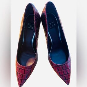 White House Black Market Burgundy Olivia Croc-Embossed 3.5 inch heels